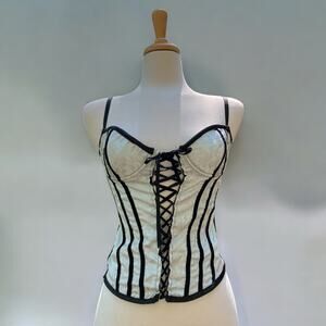 Frederick's of Hollywood Black and Pale Blue Lace-Up Corset